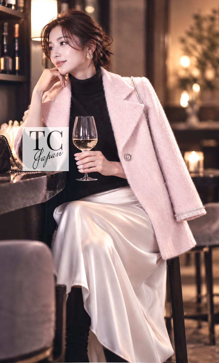 シャネル ジャケット コート CHANEL 17A ピンク ウール 軽くてふわふわ 淡い ベビーピンク モヘア 34 36 38