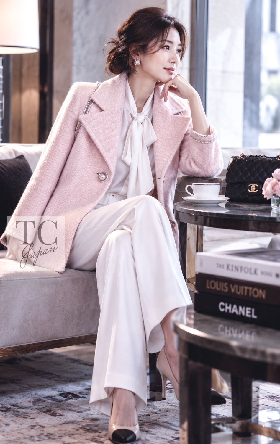 シャネル ジャケット コート CHANEL 17A ピンク ウール 軽くてふわふわ 淡い ベビーピンク モヘア 34 36 38