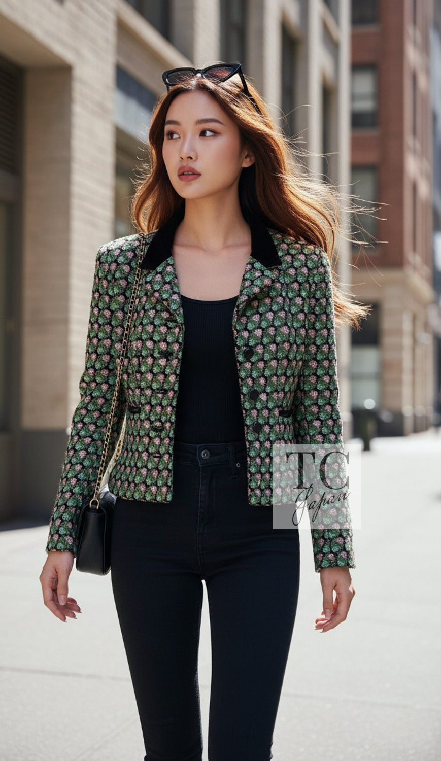 CHANEL Jacket 02S Green Pink Floral Tweed 46 | UK