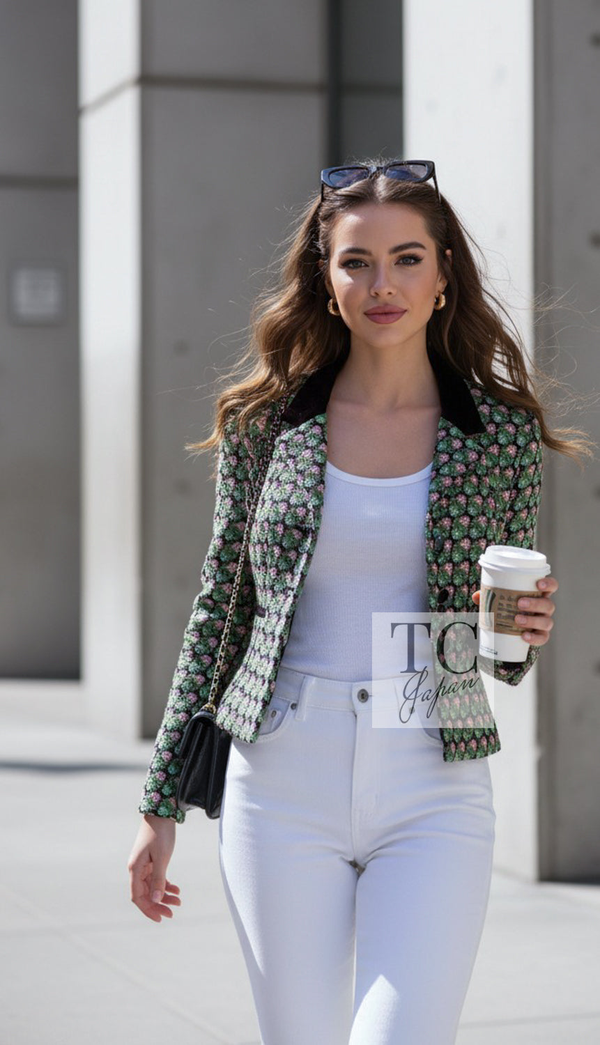 CHANEL Jacket 02S Green Pink Floral Tweed 46 | UK