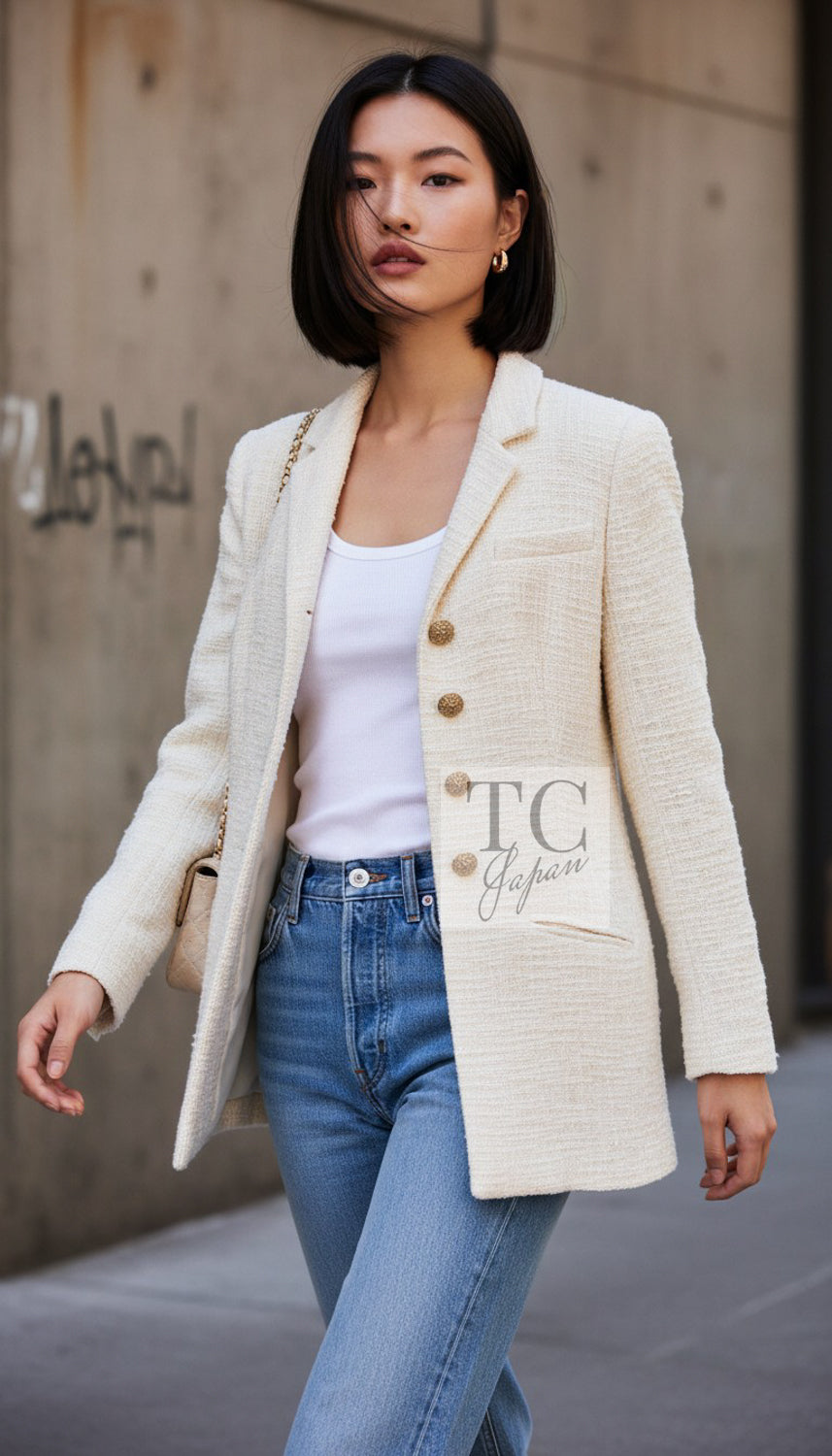 CHANEL Jacket 12PF Gripoix Button Ivory Tweed 36 38 | INT