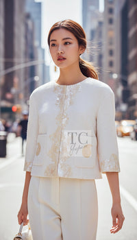 CHANEL Jacket 12S Creme Ivory Cotton Seashell Mosaic Decoration Cream 36 40 42 | HK