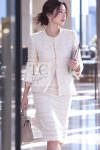 CHANEL Skirt 05S Ivory Fringe Sequin Lesage Tweed 42 44 | INT