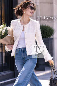 CHANEL Skirt 05S Ivory Fringe Sequin Lesage Tweed 42 44 | INT