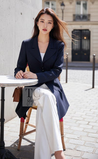 CHANEL Jacket 97S Vintage Navy Wool 100% Basic Blazer 38 40 | HK