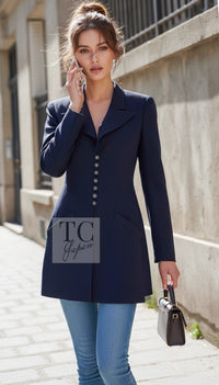 CHANEL Jacket 97S Vintage Navy Wool 100% Basic Blazer 38 40 | HK