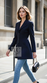 CHANEL Jacket 97S Vintage Navy Wool 100% Basic Blazer 38 40 | HK