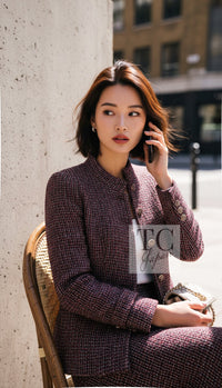 シャネル ジャケット スカート スーツ CHANEL 12PF バーガンディ レッド バーガンディー ワイン グリポア宝石ボタン 34