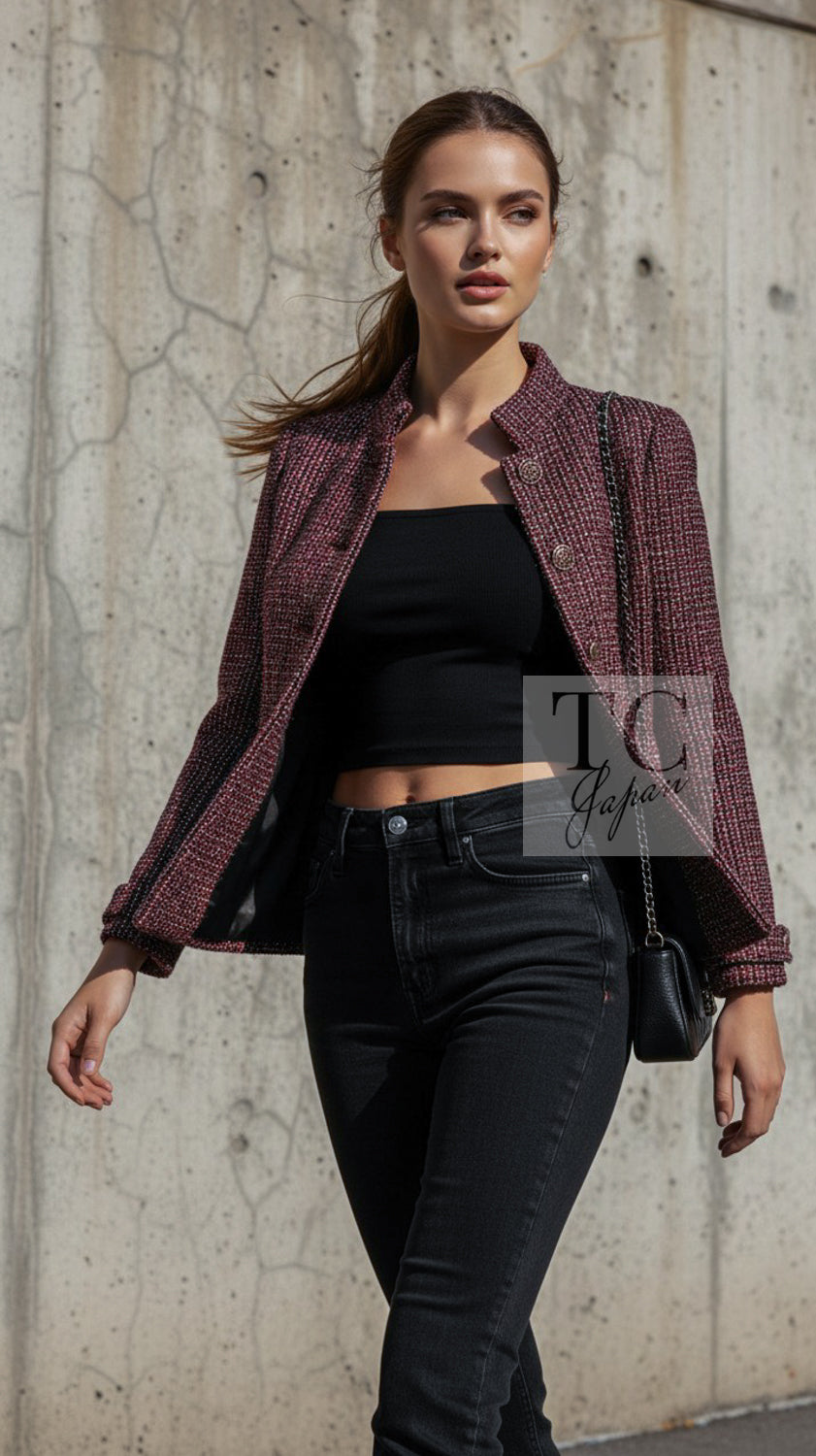 CHANEL Dress 12PF Burgundy Wine Gripox Buttons Tweed 36 | US