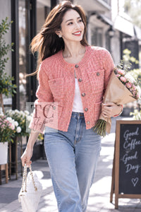 CHANEL Jacket 20PS Pink Collarless Tweed 38 40 | US