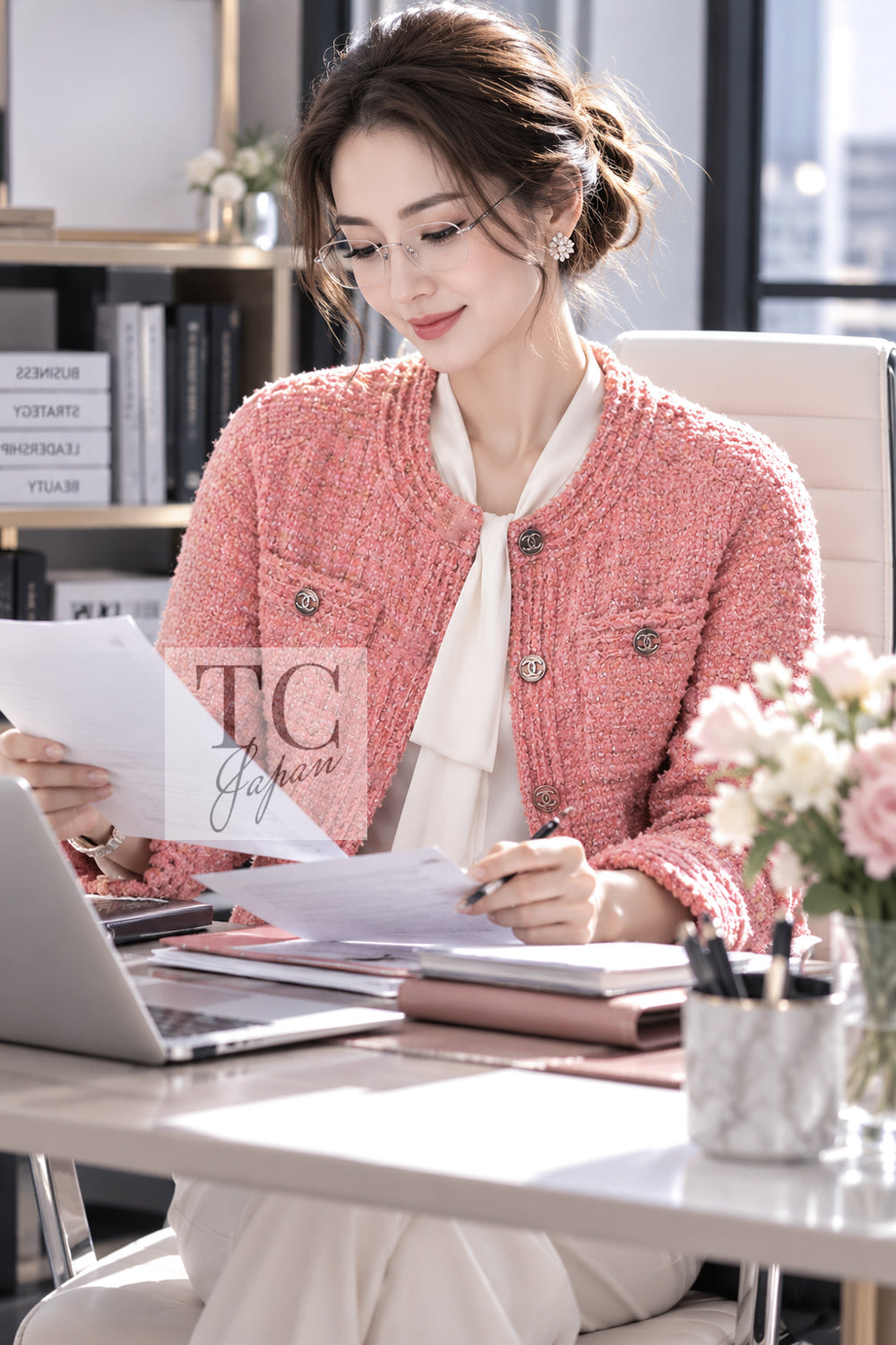 CHANEL Jacket 20PS Pink Collarless Tweed 38 40 | US
