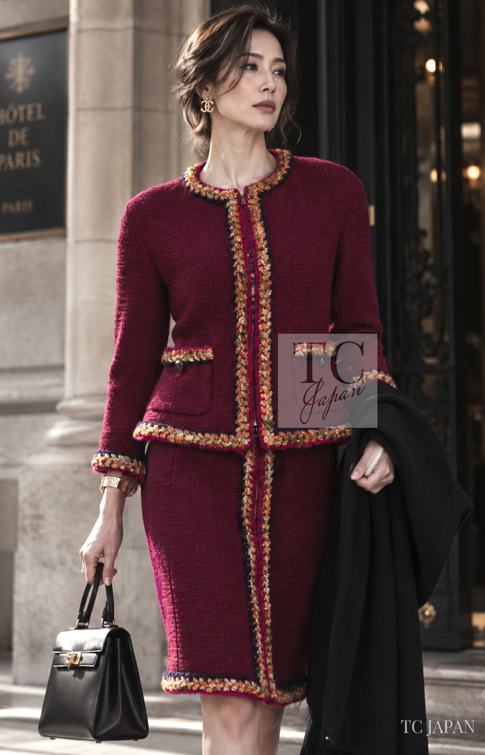 CHANEL Jacket 14A Wine Magenta Plum Wool Tweed Zipper 36 | US