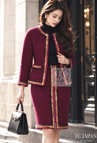 CHANEL Jacket 14A Wine Magenta Plum Wool Tweed Zipper 36 | US