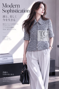 シャネル ジャケット CHANEL 19PS ホワイト ブルー ジッパー ツイード 38