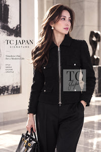 シャネル ジャケット CHANEL 11S ブラック チェーン ジッパー コットン チェーントリム 38