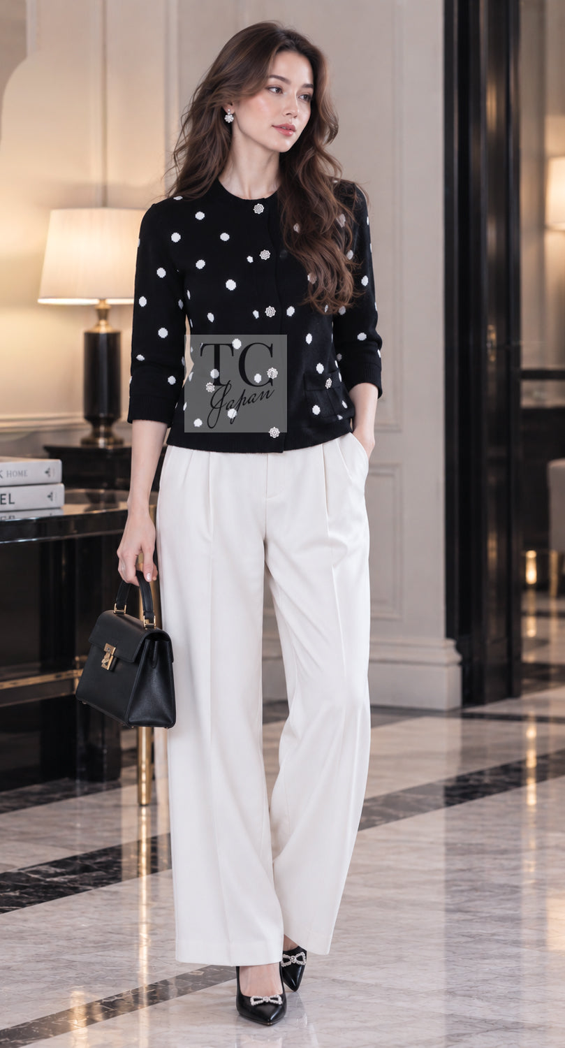 CHANEL Cardigan 08A Black Dot Logo Cashmere Knit 40 | INT