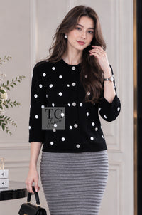 CHANEL Cardigan 08A Black Dot Logo Cashmere Knit 40 | INT