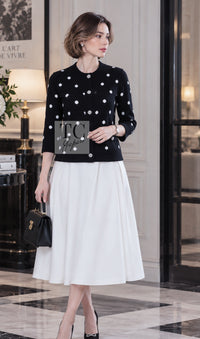 CHANEL Cardigan 08A Black Dot Logo Cashmere Knit 40 | INT