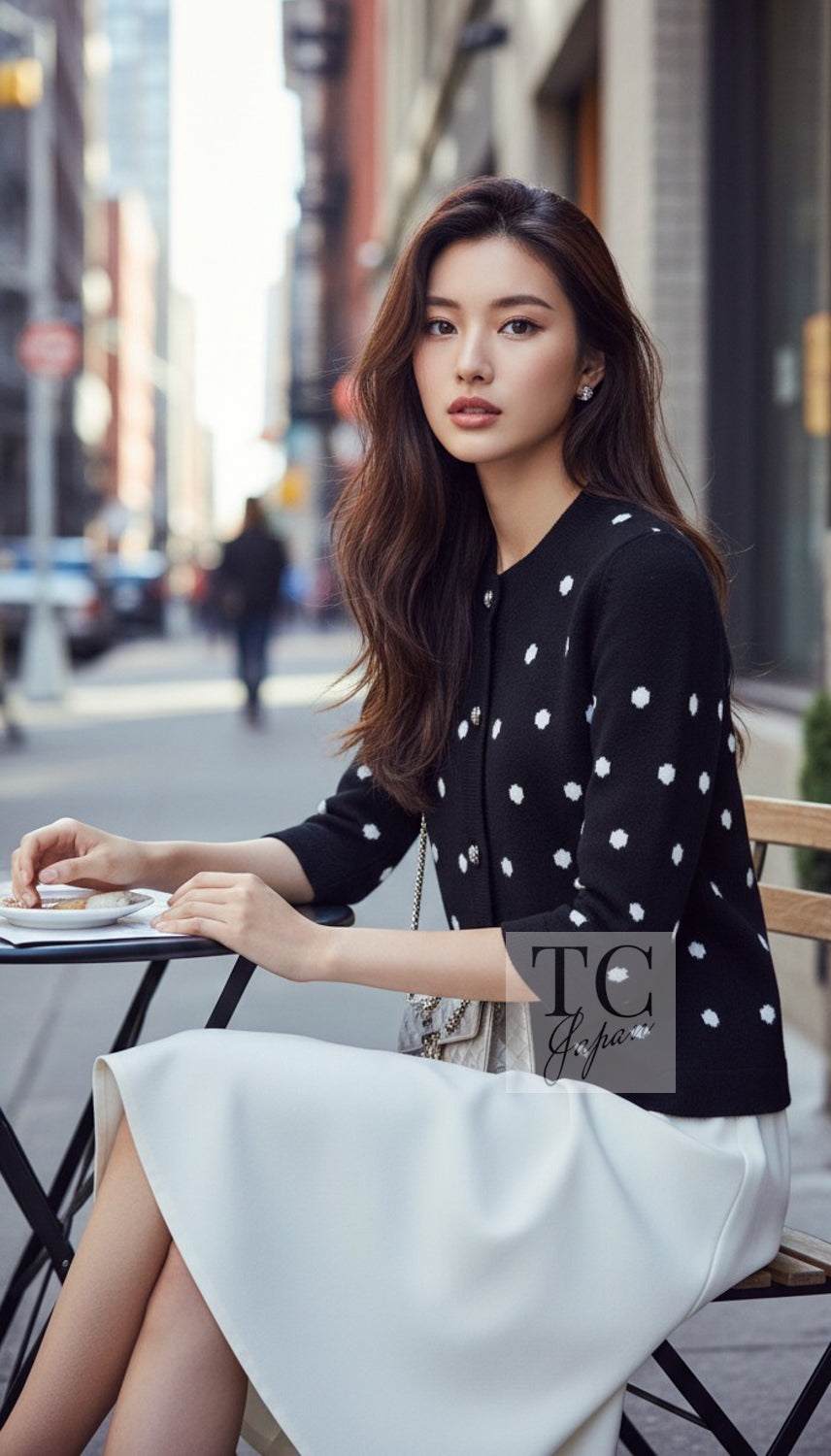 CHANEL Cardigan 08A Black Dot Logo Cashmere Knit 40 | INT