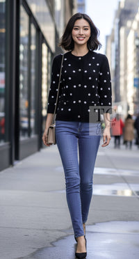 CHANEL Cardigan 08A Black Dot Logo Cashmere Knit 40 | INT
