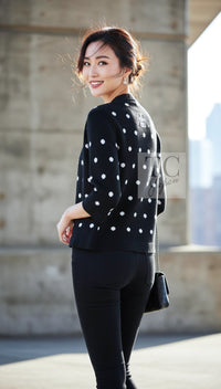 CHANEL Cardigan 08A Black Dot Logo Cashmere Knit 40 | INT