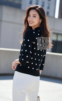 CHANEL Cardigan 08A Black Dot Logo Cashmere Knit 40 | INT