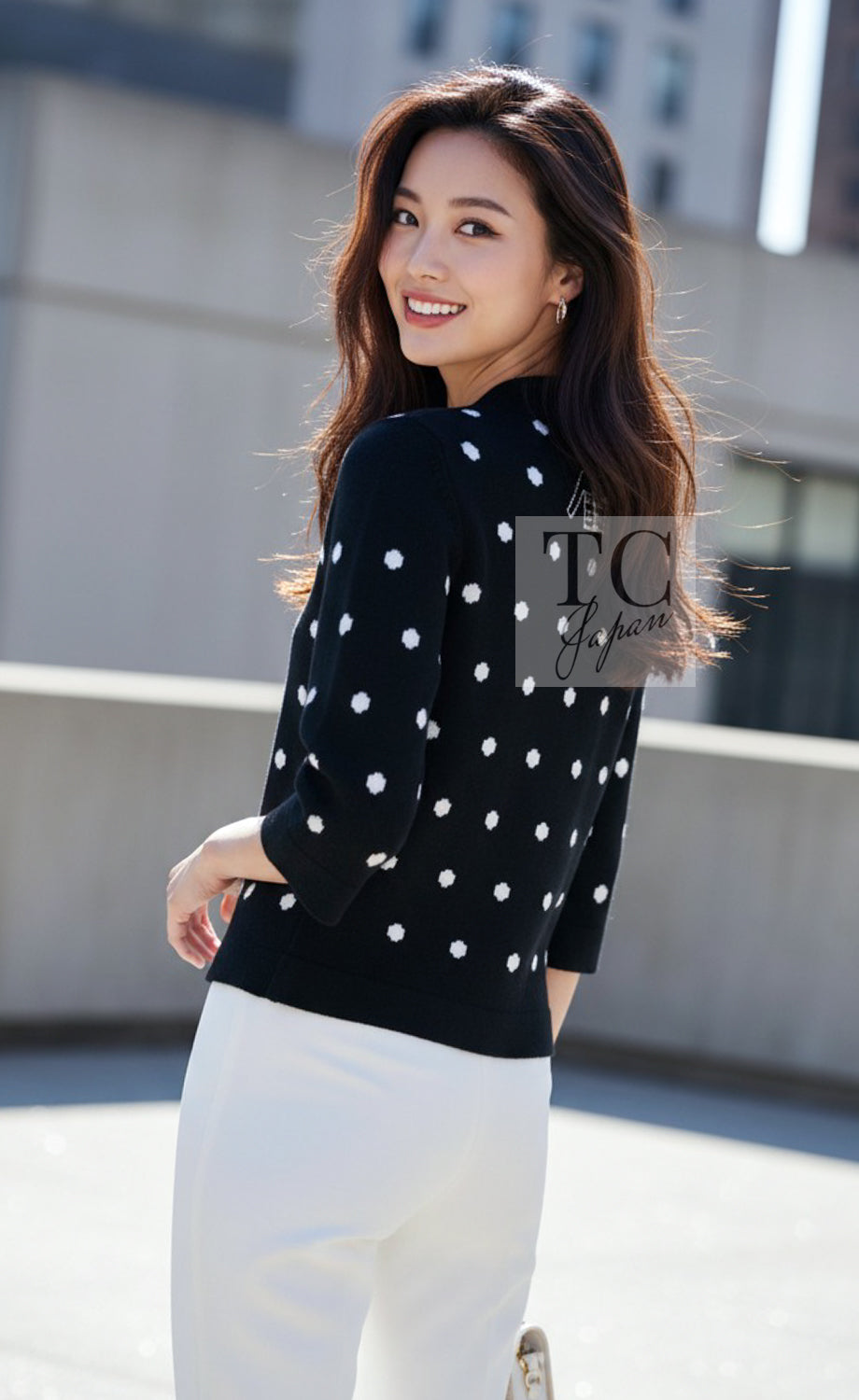 CHANEL Cardigan 08A Black Dot Logo Cashmere Knit 40 | INT