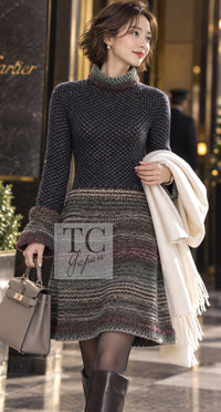 CHANEL Dress 11PF Paris Byzance Gold Thread Mix Wool Knit Navy Metallic 34 36 38 | US