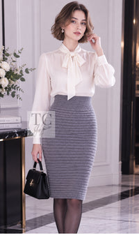 CHANEL Dress Top Skirt 08A Gray Cashmere Beads Trim Knit Skrit 34 36 | TW