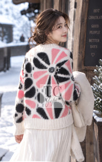 シャネル セーター CHANEL 23A ホワイト ピンク ブラック CC ロゴ カシミヤ シルク ニット ココマーク 38 40