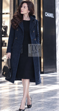 CHANEL Coat 12A Navy Wool Alpaca CC Logo Buttons Stand Collar Double 40 | UK