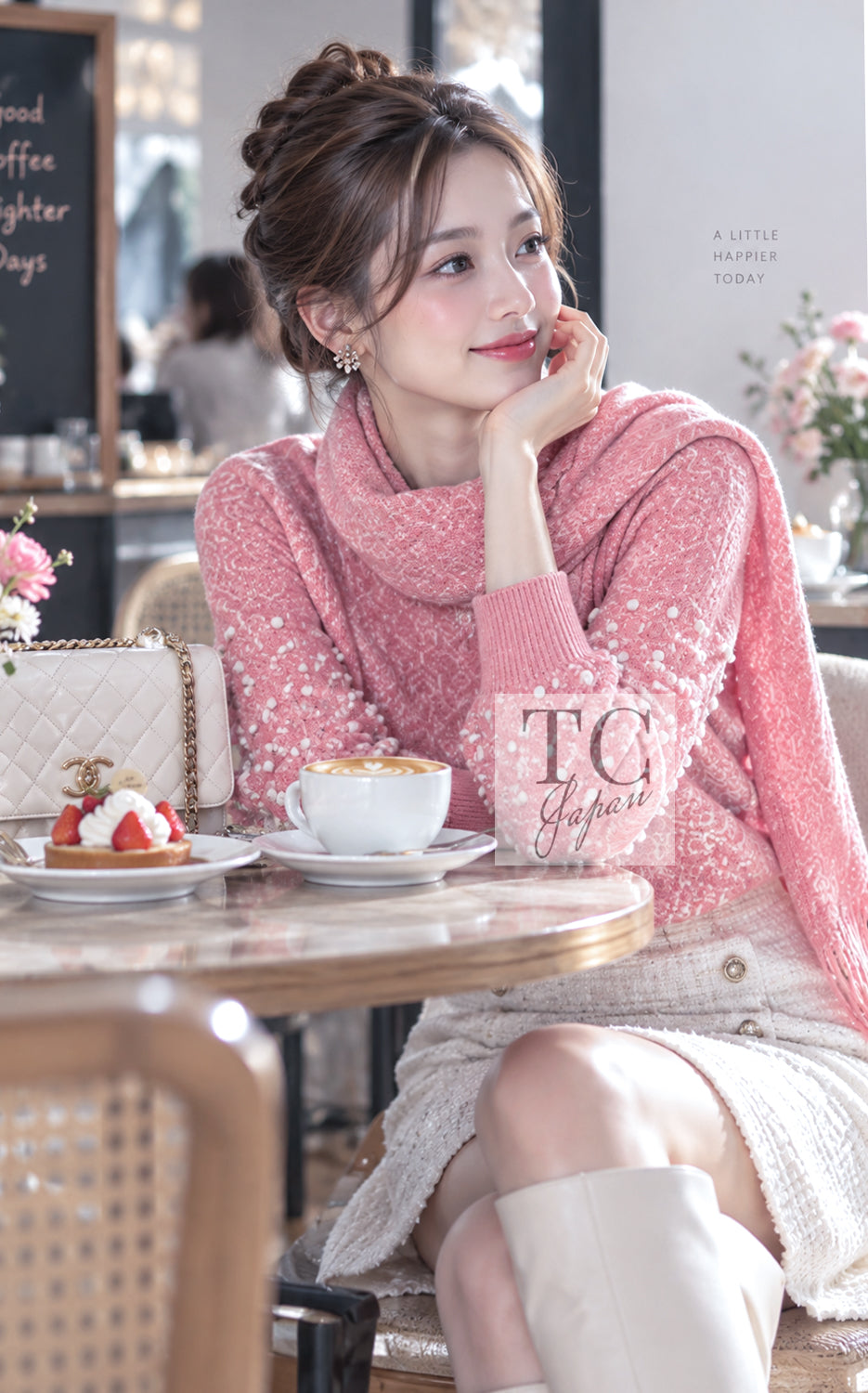 CHANEL Sweater 12PF Pink Ivory Scarf Gripoix Cashmere Knit 34 36 | UK