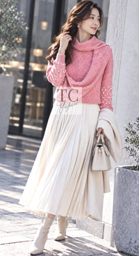 CHANEL Sweater 12PF Pink Ivory Scarf Gripoix Cashmere Knit 34 36 | UK