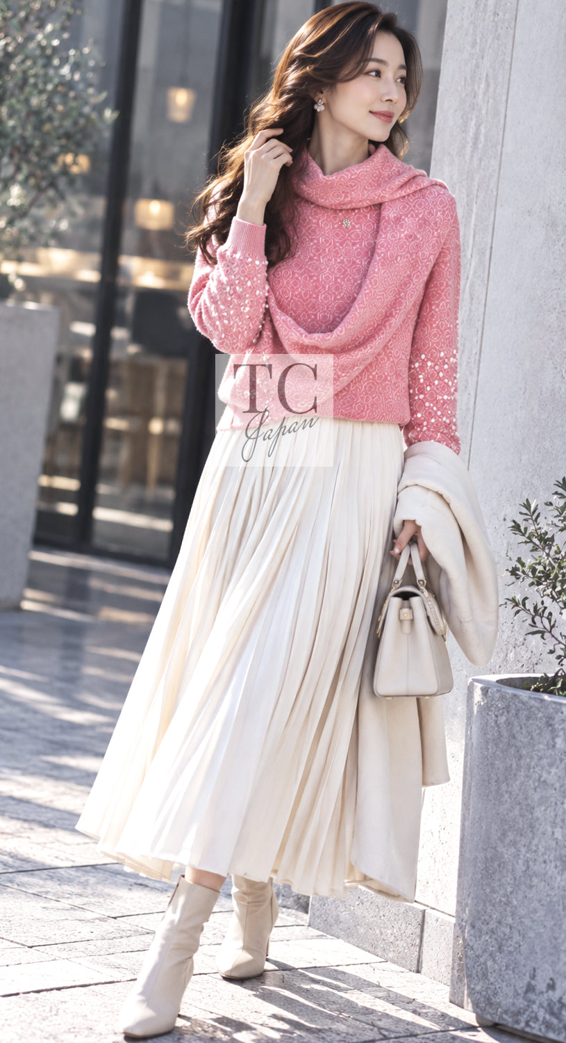 CHANEL Sweater 12PF Pink Ivory Scarf Gripoix Cashmere Knit 34 36 | UK