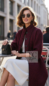 CHANEL Jacket Coat 11A Red Black Gripox Button Wool Tweed 38 | UK