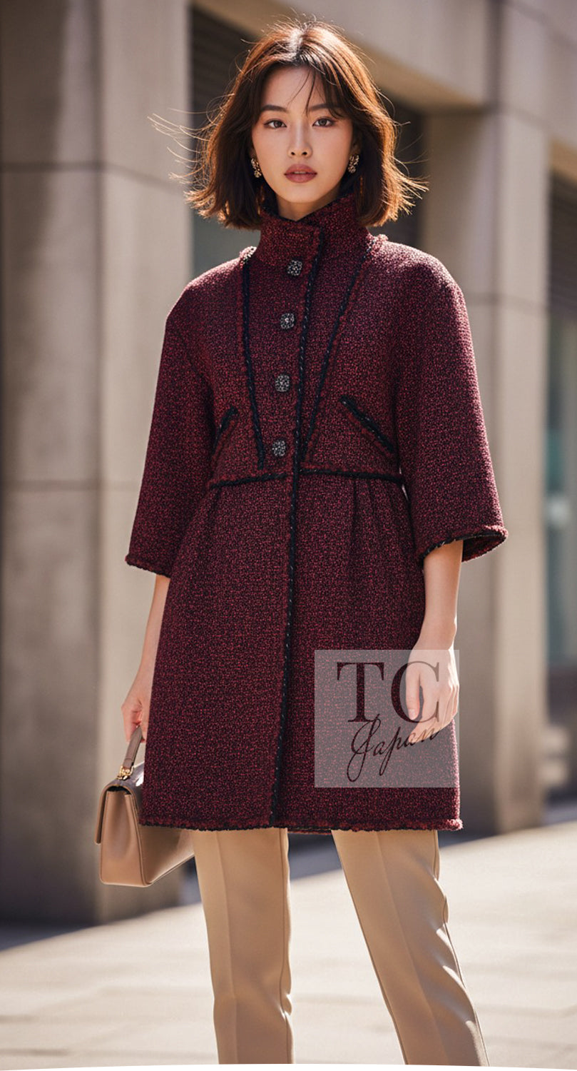 CHANEL Jacket Coat 11A Red Black Gripox Button Wool Tweed 38 | UK