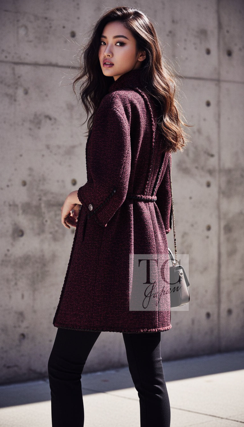 CHANEL Jacket Coat 11A Red Black Gripox Button Wool Tweed 38 | UK