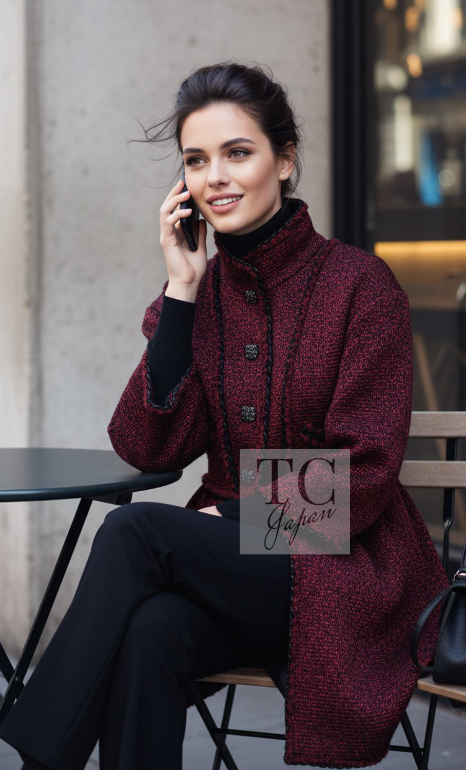 CHANEL Jacket Coat 11A Red Black Gripox Button Wool Tweed 38 | UK