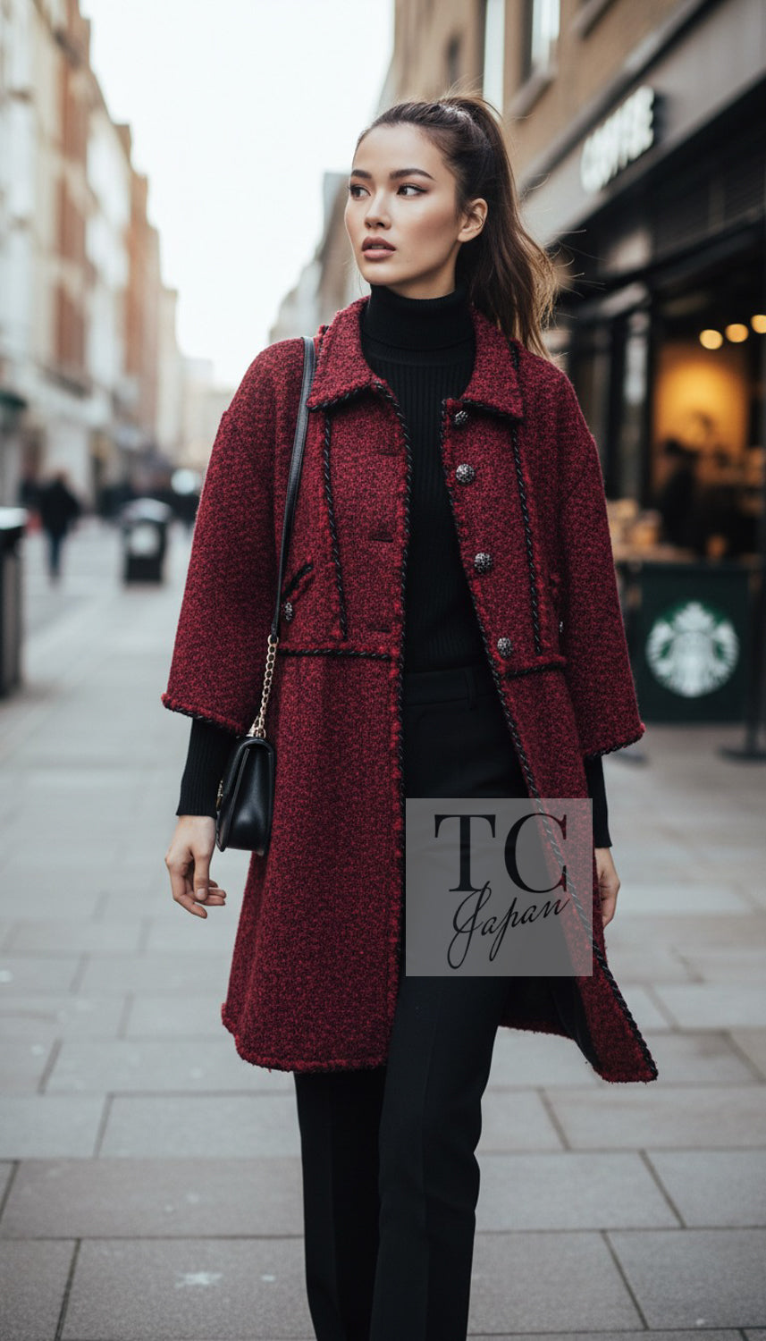 CHANEL Jacket Coat 11A Red Black Gripox Button Wool Tweed 38 | UK