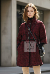CHANEL Jacket Coat 11A Red Black Gripox Button Wool Tweed 38 | UK