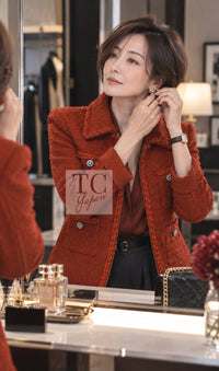 シャネル コート ジャケット CHANEL 19A コーラル レッド ジッパー ウール ツイード 36 38 42