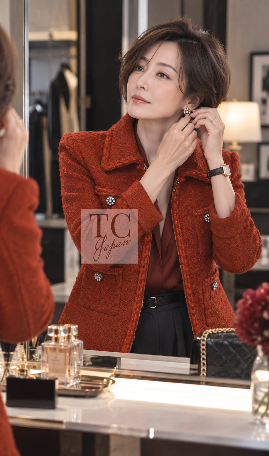 シャネル コート ジャケット CHANEL 19A コーラル レッド ジッパー ウール ツイード 36 38 42