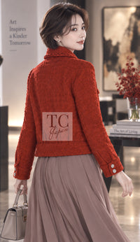 シャネル コート ジャケット CHANEL 19A コーラル レッド ジッパー ウール ツイード 36 38 42