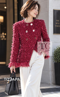 CHANEL Jacket 17PF Magenta Red Pink Fringe Trim Fantasy Tweed 40 | UK