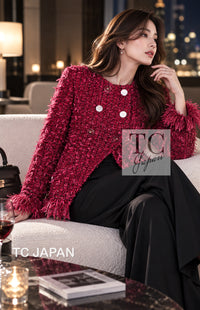 CHANEL Jacket 17PF Magenta Red Pink Fringe Trim Fantasy Tweed 40 | UK