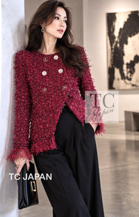 CHANEL Jacket 17PF Magenta Red Pink Fringe Trim Fantasy Tweed 40 | UK