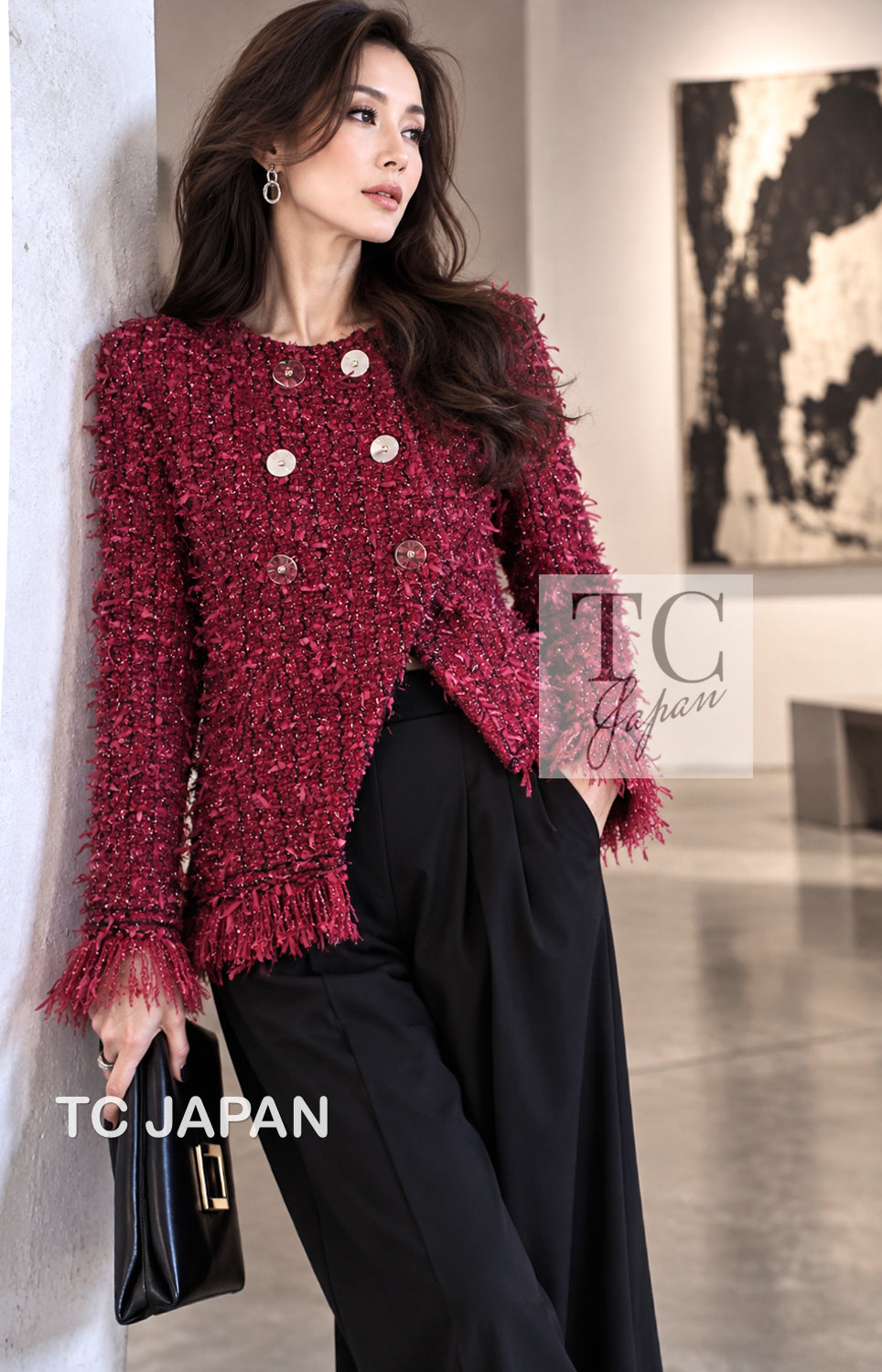 CHANEL Jacket 17PF Magenta Red Pink Fringe Trim Fantasy Tweed 40 | UK