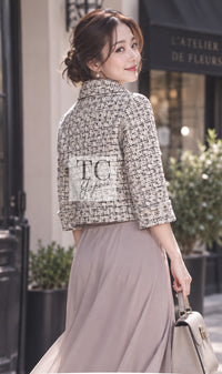 シャネル ジャケット CHANEL 18PA アイボリー カシミヤ ウール シルク カーキ 36