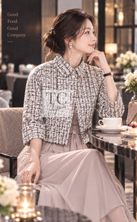 シャネル ジャケット CHANEL 18PA アイボリー カシミヤ ウール シルク カーキ 36