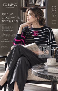 CHANEL 20C Dark Navy Fuchsia White CC Logo Cashmere Sweater 34 36 | TW